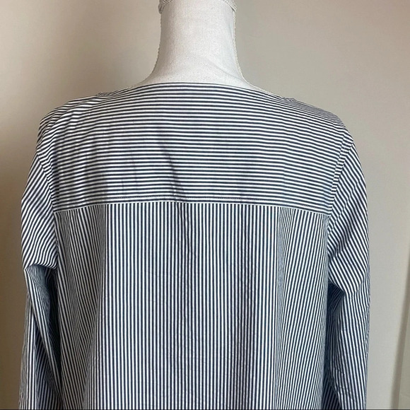 J Crew Top Organic Cotton Striped Box Blouse Black & White Long Sleeve Pocket - Picture 12 of 13